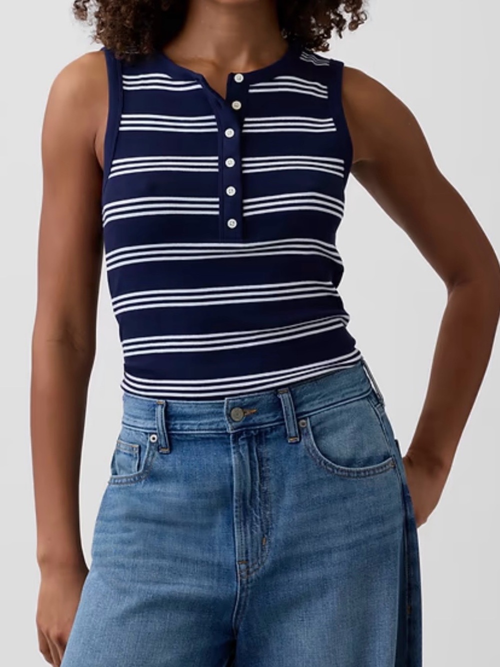 GAP Sleeveless Navy Blue White Striped Henley
Tank Top Size XXL